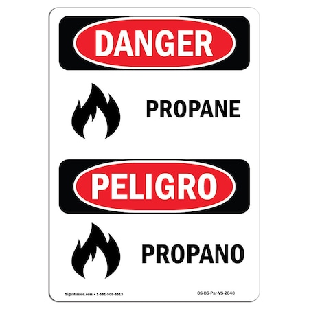 Signmission Safety Sign, OSHA Danger, 18" Height, Rigid Plastic, Propano, Bilingual Spanish OS-DS-P-1218-VS-2040